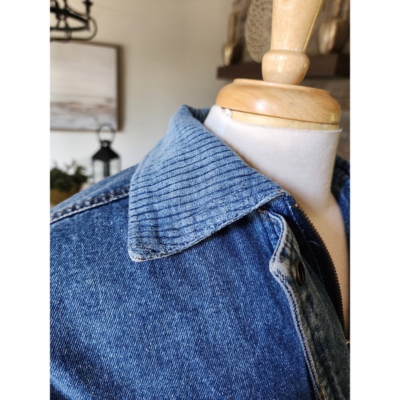 Vintage 80s Yearbook Denim Jacket Oversized Utility‎ Pockets Red Lined Medium - Picture 6 of 12